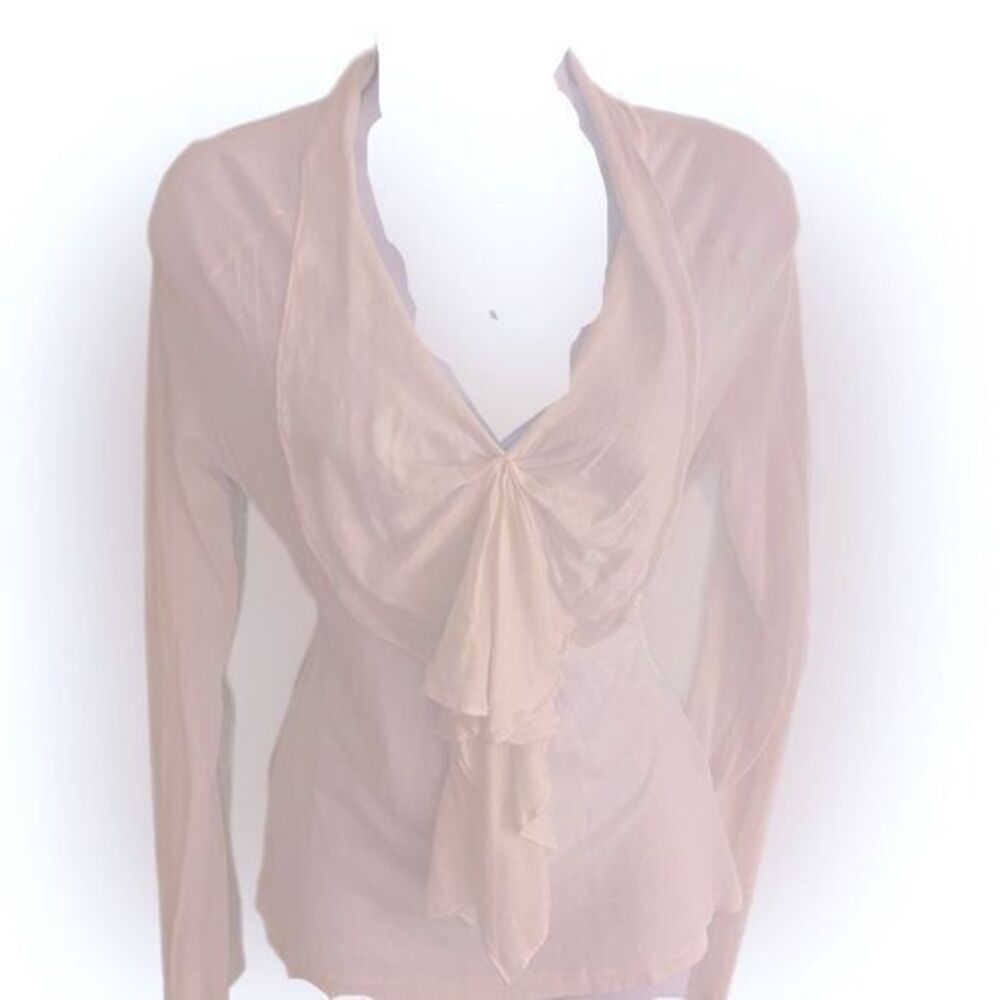 Ralph Lauren Vneck Ruffle Top - M white cotton